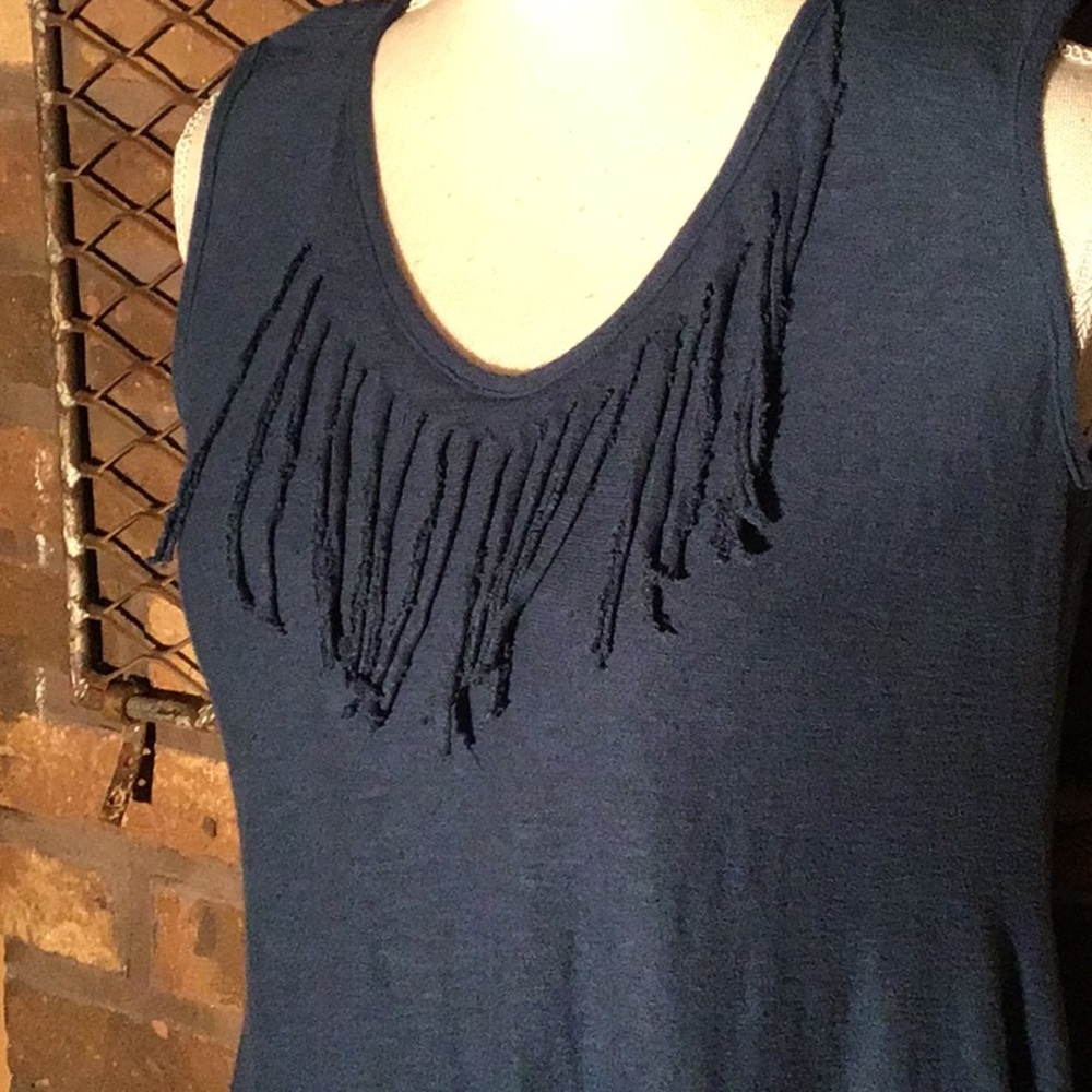 Cut Loose sleeveless top blue with neckline fringe